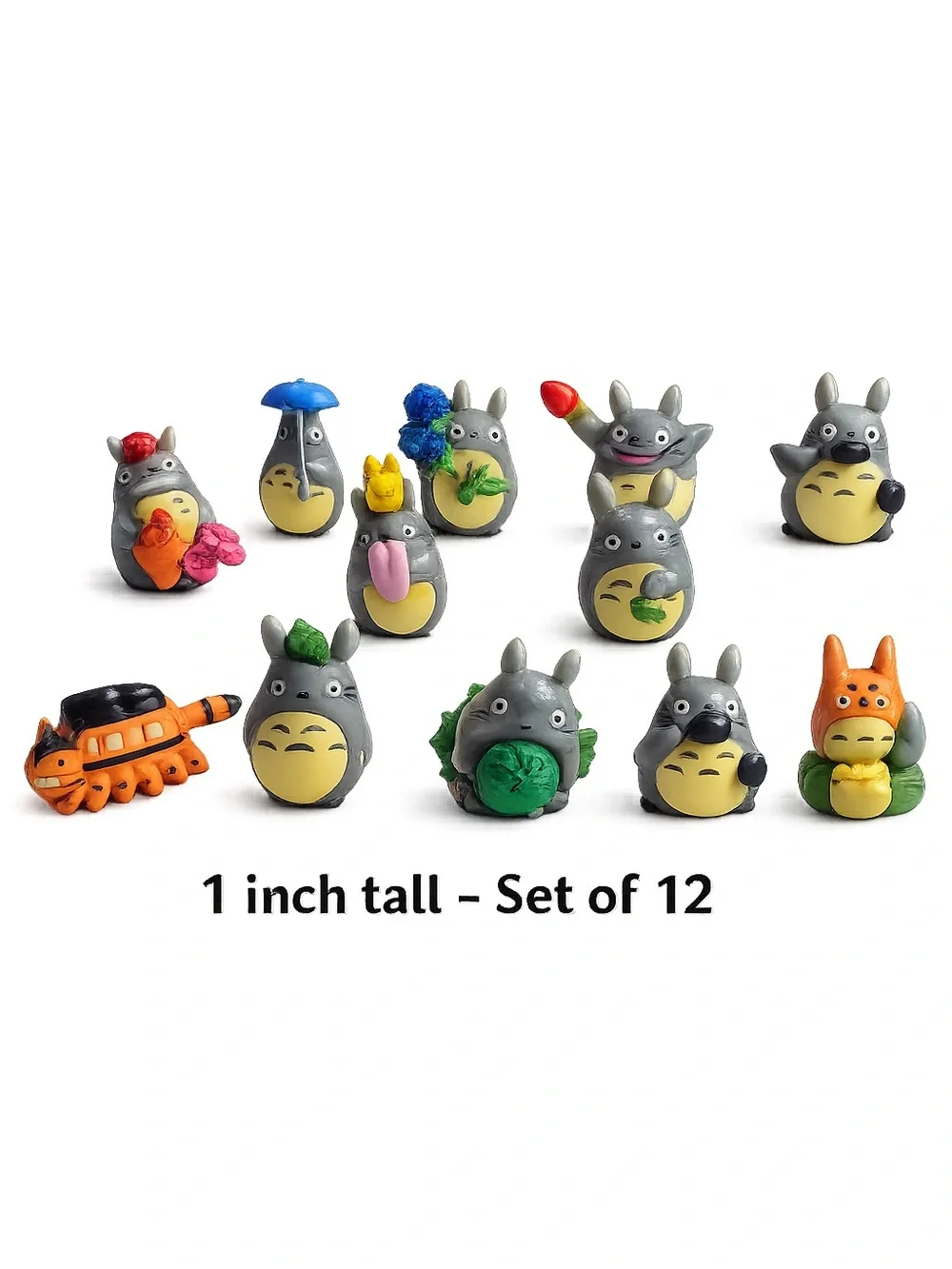 Totoro Mini Figure Set of 12 - Gray Collectible Playset 1-1.5 inch tall